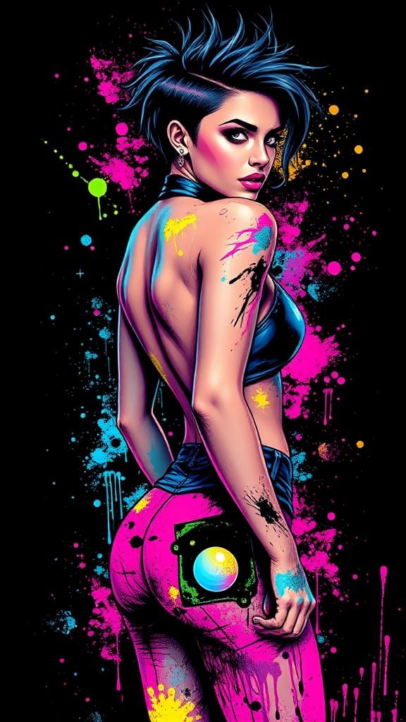Neonpunk ink splatter art illustration