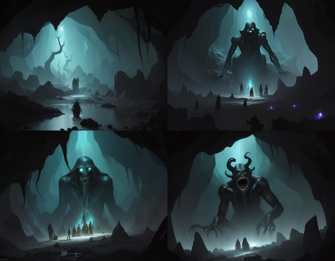 eldritch beings in a deep cave - AI Generated Artwork - NightCafe Creator