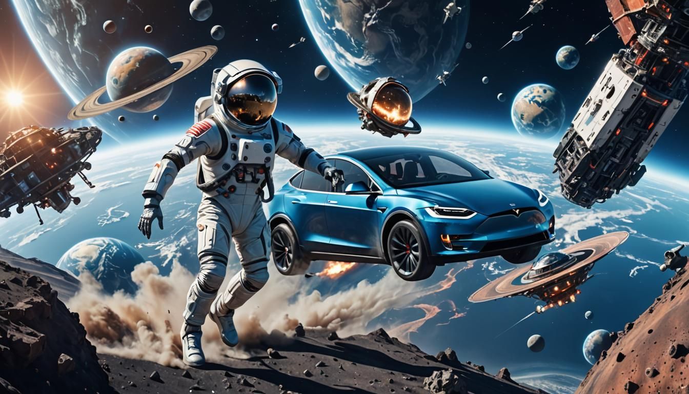 Random objects in space, humanoid alien, satellite, cosmonau...