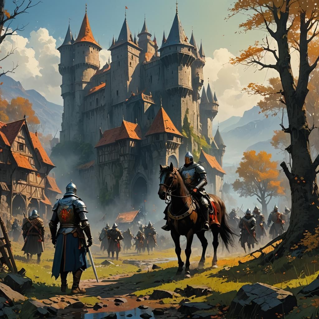 A medieval knight, high fantasy illustration masterpiece, by...