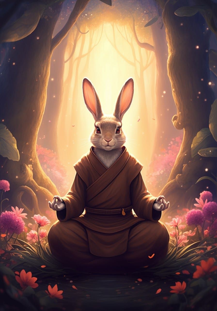 Meditating rabbit (Google Imagen 3.0)