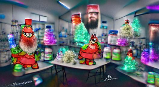"Cartoon Christmas tree dressed like Santa-clause" in his la...