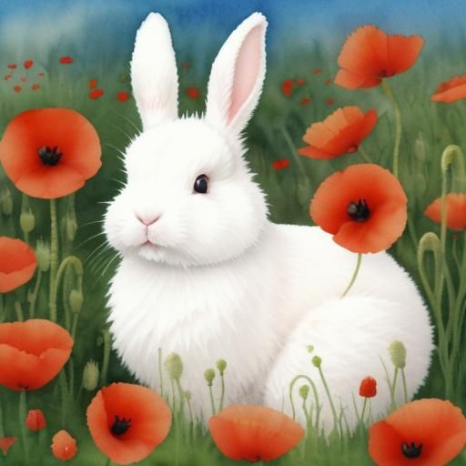 Bunny among poppies