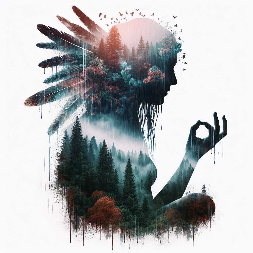 double exposure beautiful fantasy DALL-E 3 portrait landscap...