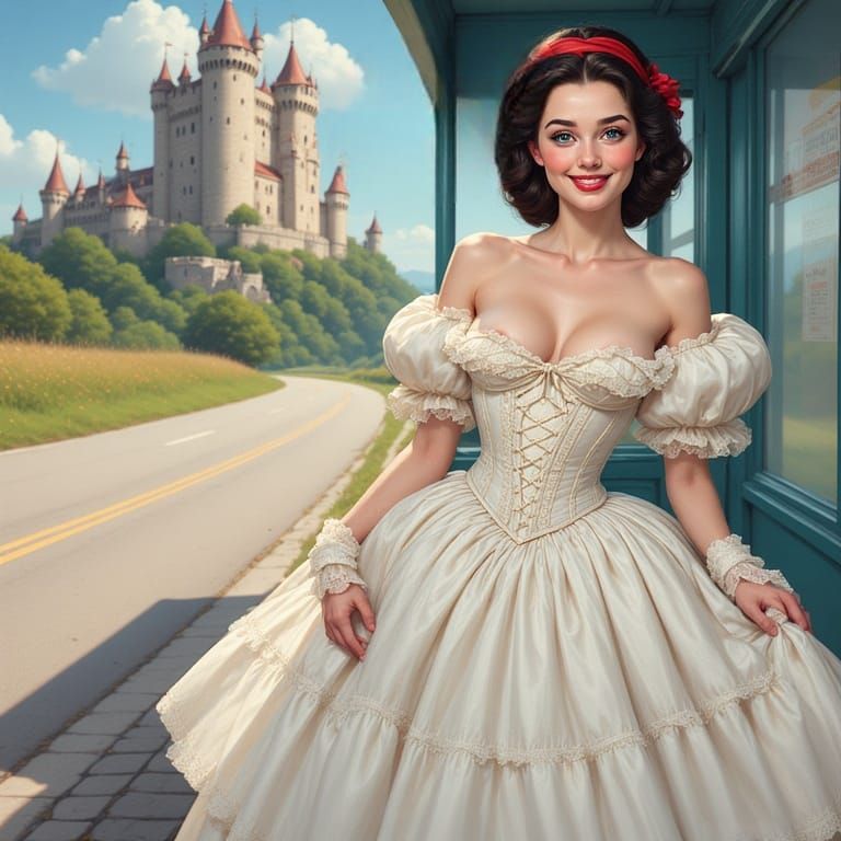 Snow white waiting for the bus