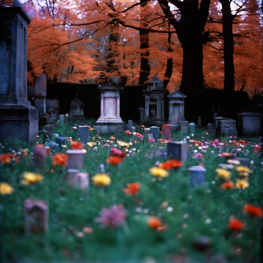 Colorful Mausoleum Maze at Dusk: Film Photography