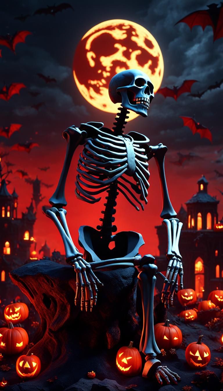 The Skeleton Singing the Song and Sitting on skulls and Hand...