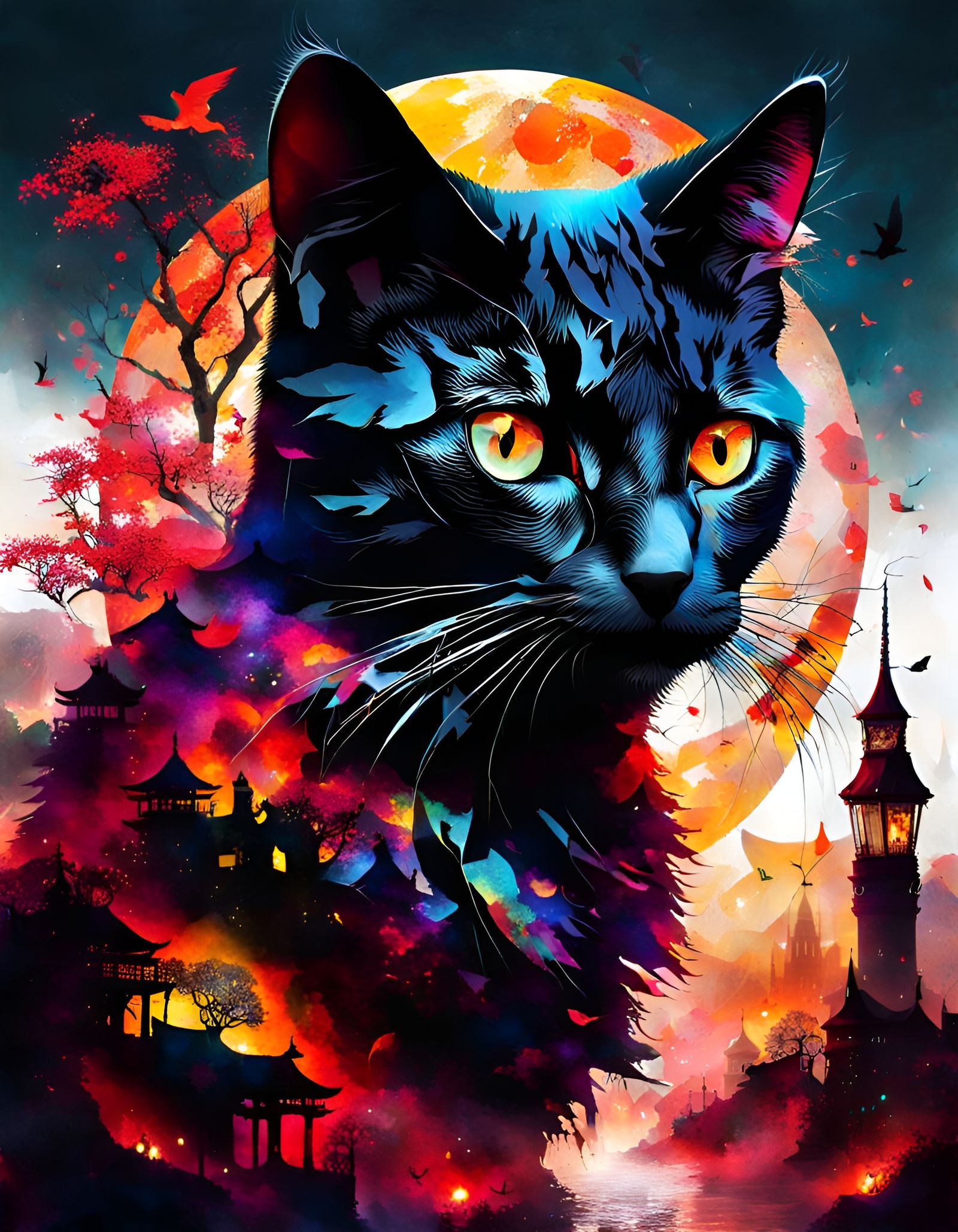 double exposure collage art illustration, silhouette art, fantasycore, hdr, vibrant, surrealism surreal, hyperdetailed, avrious types of Kit...