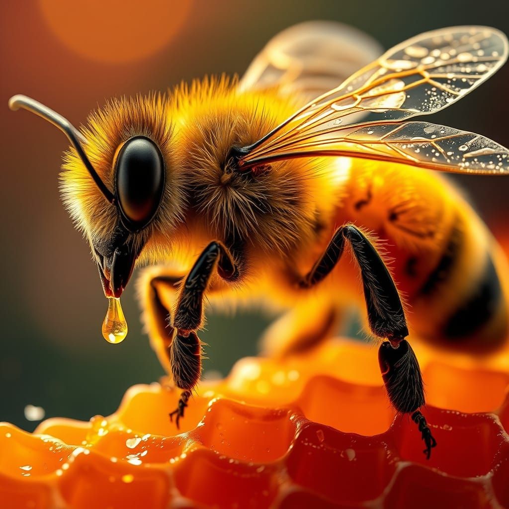 Sweetest honey , honey comb , honey bees , in the bees legs have a small honey crystal sparkling  by @esmirquinn