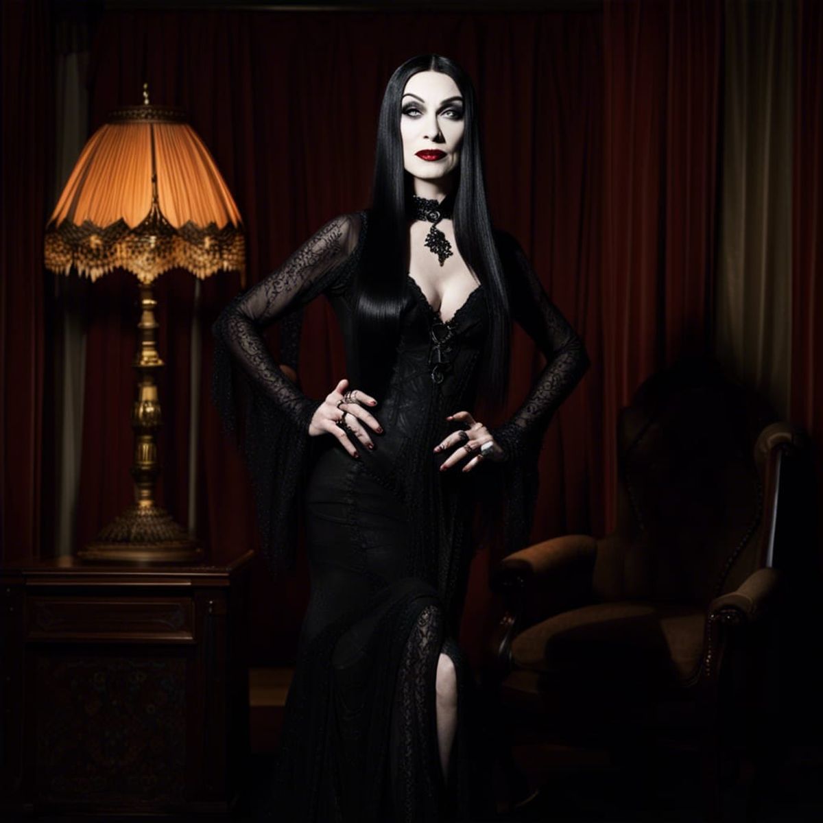 Crossdresser dressed like Morticia Addams - AI Generated Artwork ...