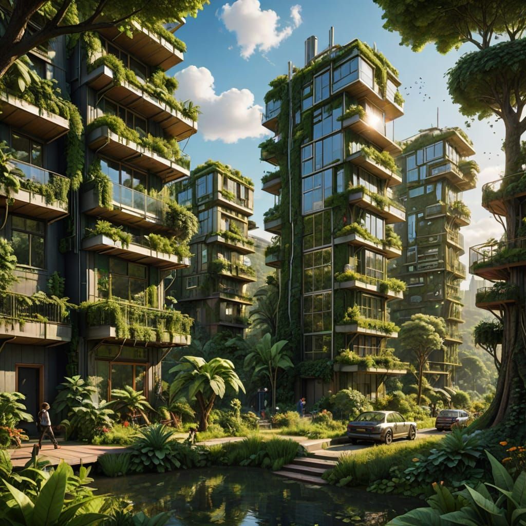 solarpunk-inspired place to live, where nature and tech work together in harmony. Think green energy, ...  by @Aine Boden