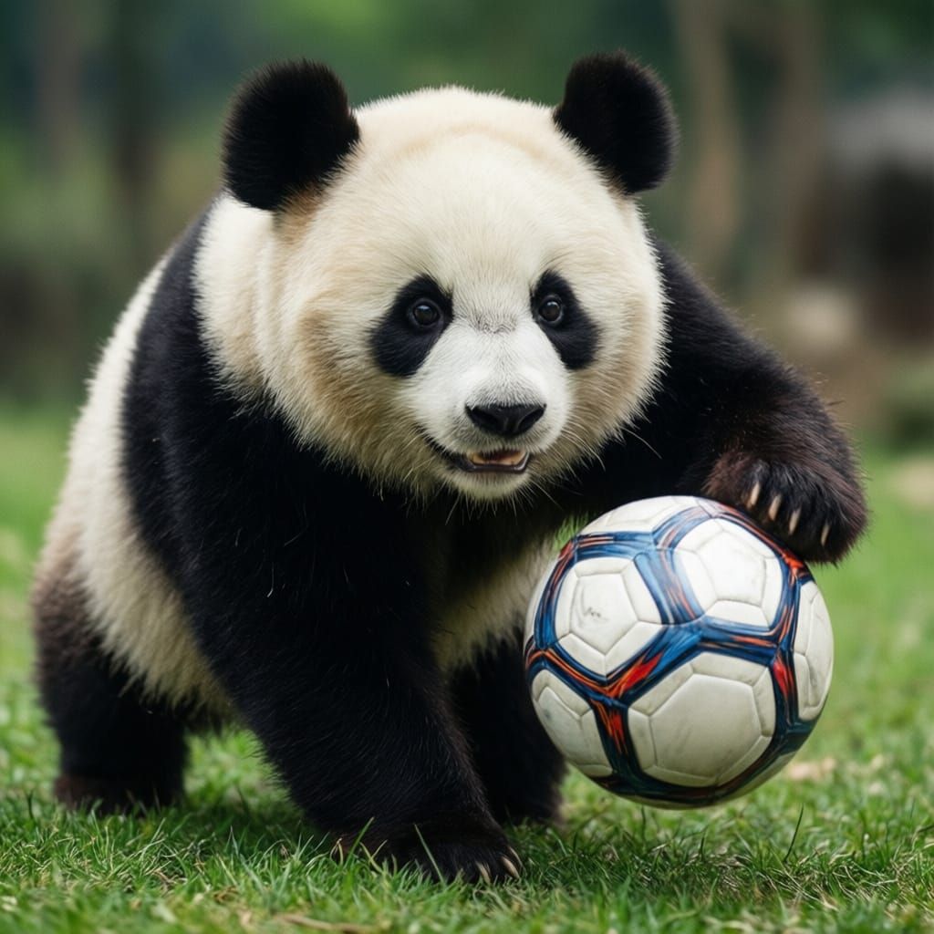 Cute Panda Playing with Ball