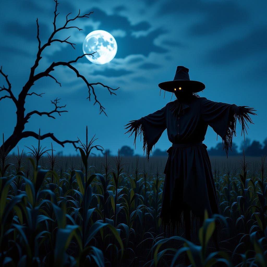 A lone, tattered scarecrow 