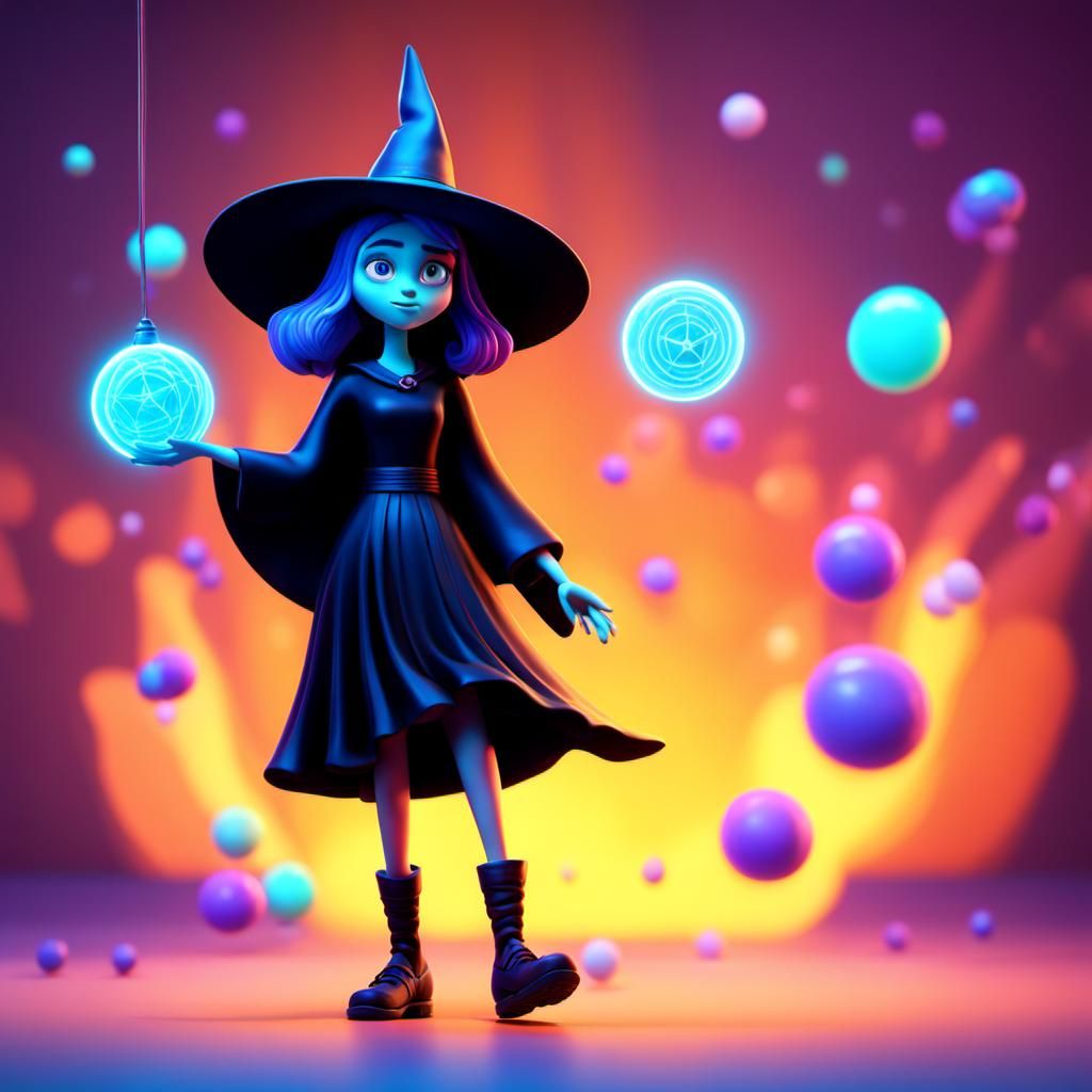neon witch with a black dress