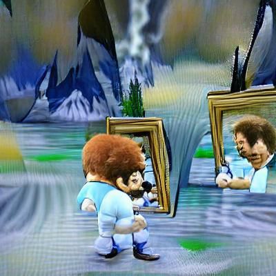 Bob Ross looking at himself in the mirror