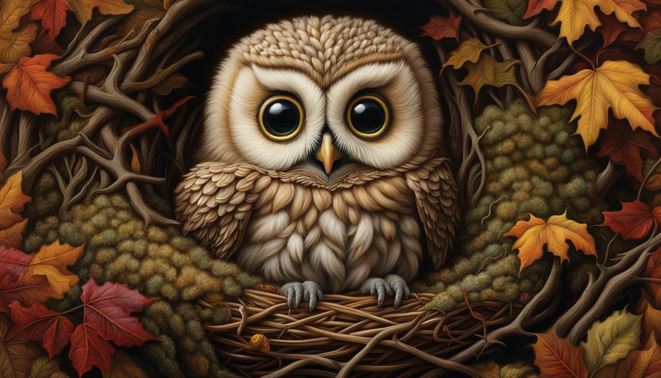 Fluffy baby owl  by @Varu