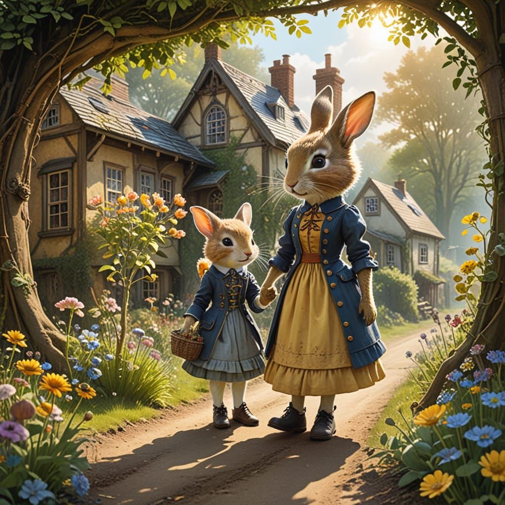 Cyberpunk-Amish Sisters in Solarpunk Future