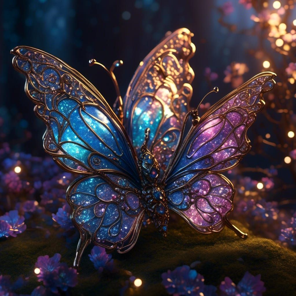beautiful butterfly
 <lora:SPARKLES:1.0> highly detailed, romantic, 8k resolution concept art, elegant lighting, 3d shading ,iridescent colo...