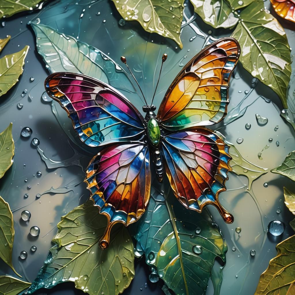 A butterfly made of brightly colored glass  by @creative