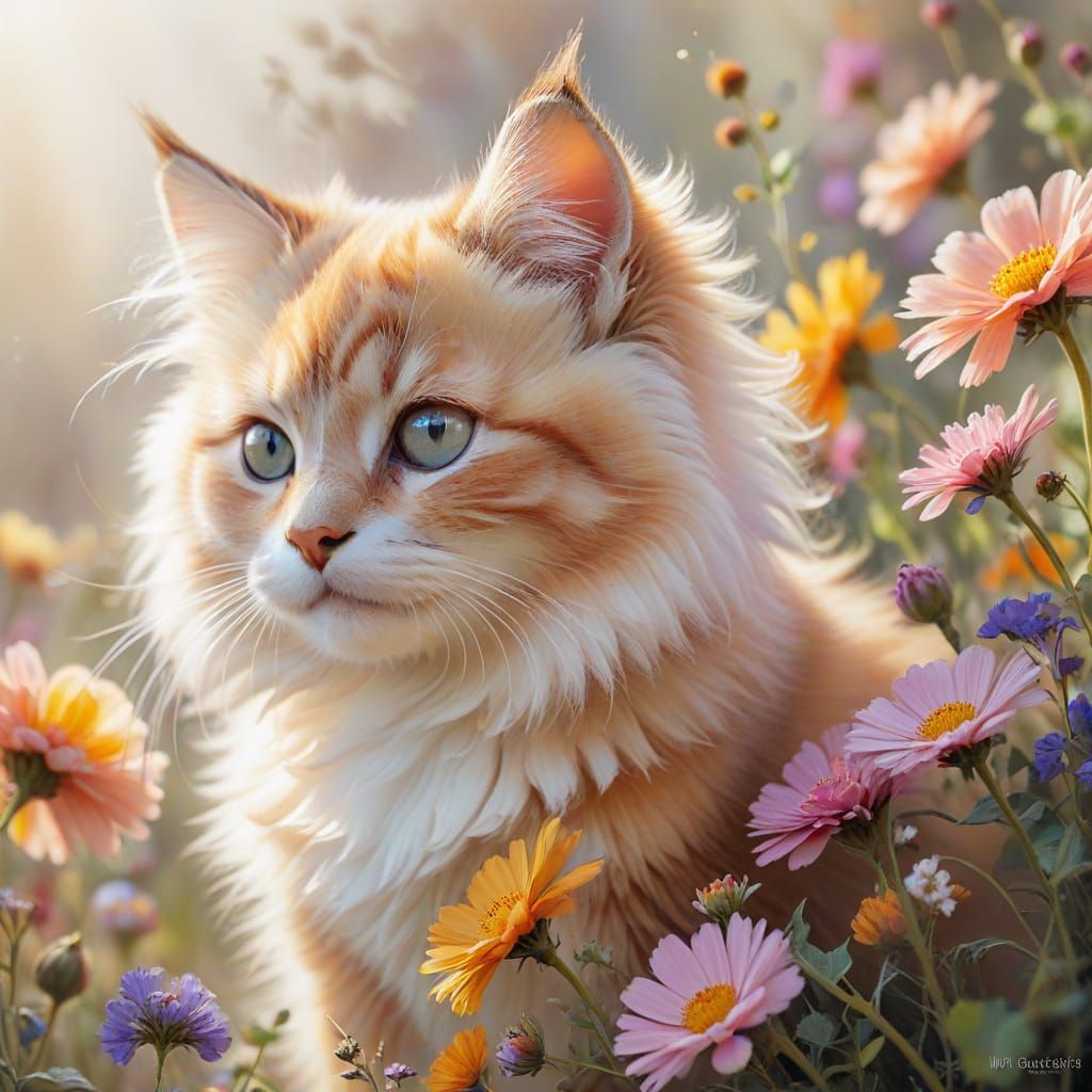 Whimsical Watercolor Kitten Portrait in Soft Pastel Hues