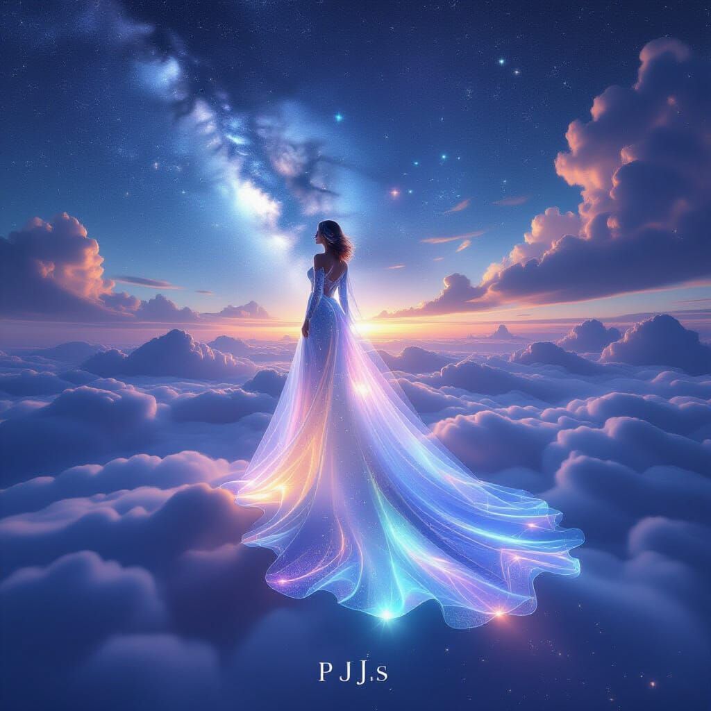 Ethereal Glass Dress in Zero-Gravity Dreamscape