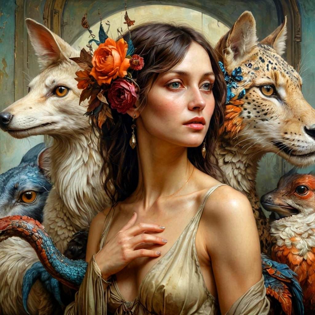 Photorealistic Portrait with Mythical Animals