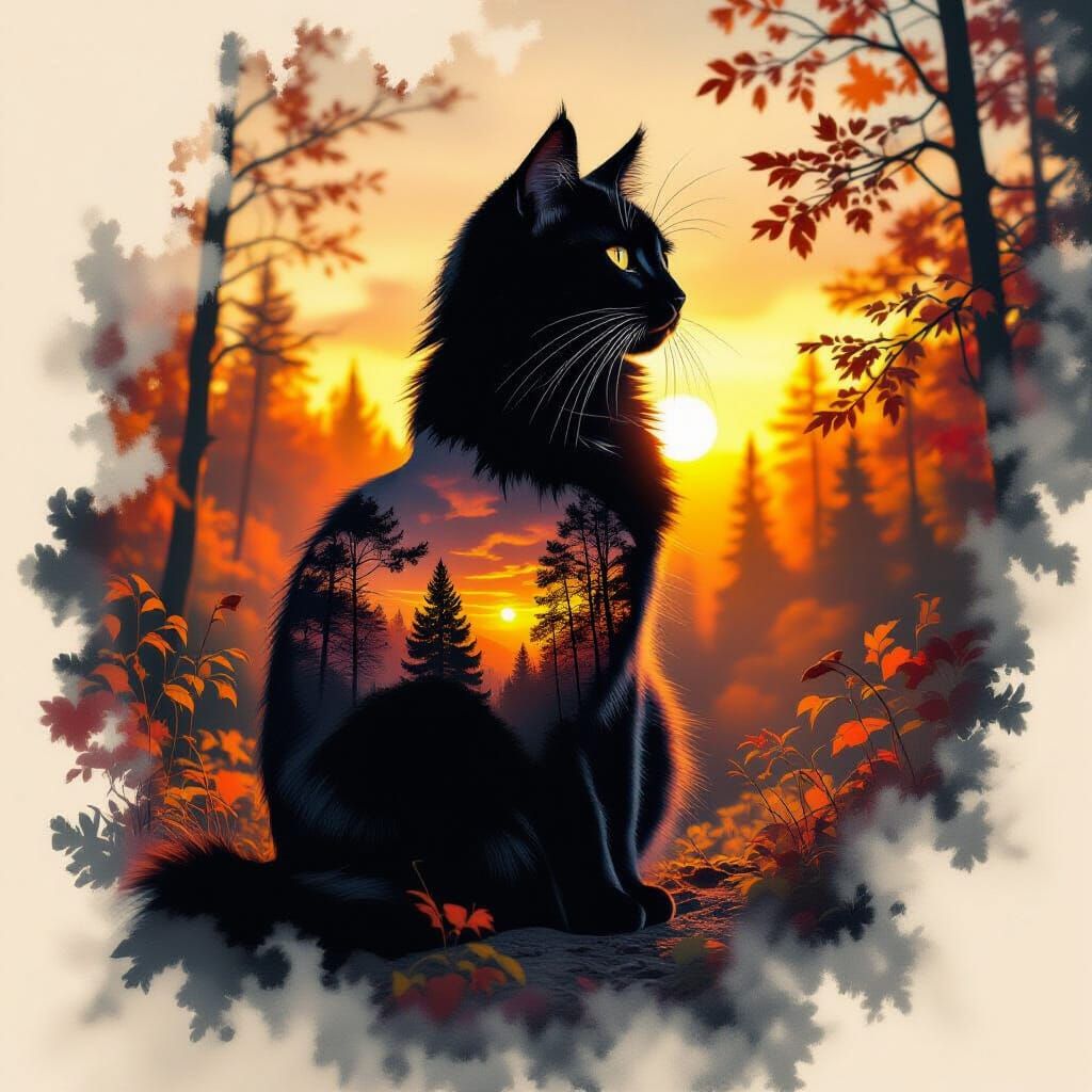 Cats at night sitting on a branch. - Start Image 2