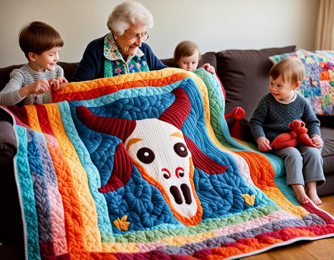 Vintage photo of Grandma's knit Baphomet Quilt for the Little Ones - AI ...