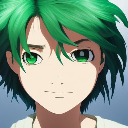 happy boy with green hair and green eyes