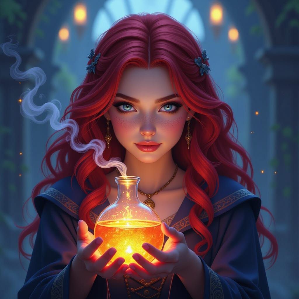 Fantasy Wizard With Potion, Dark Concept Art