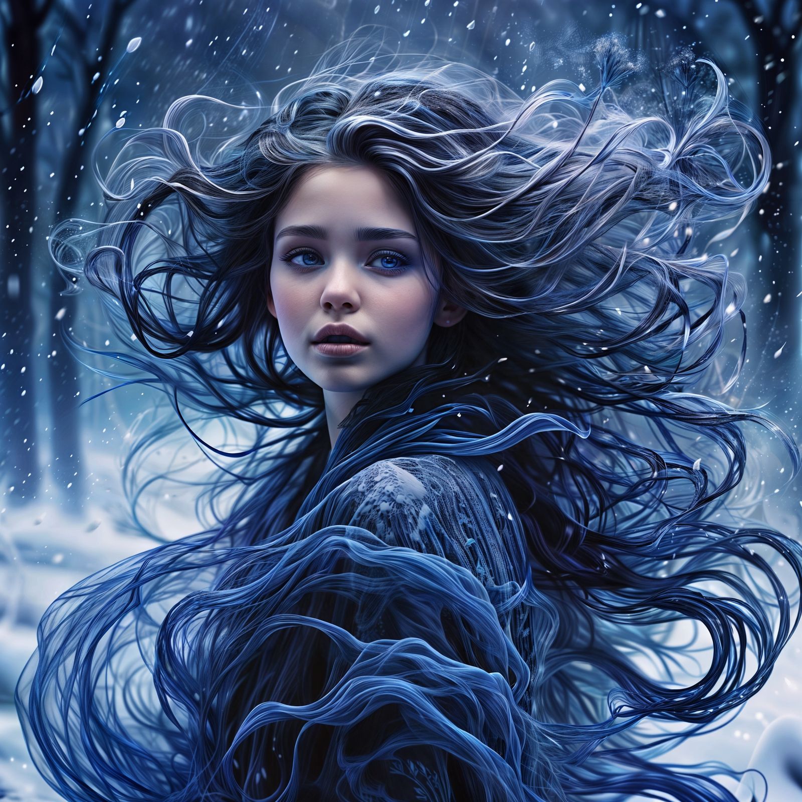 Of a Lady Amidst the Blue Blizzard's Mist
