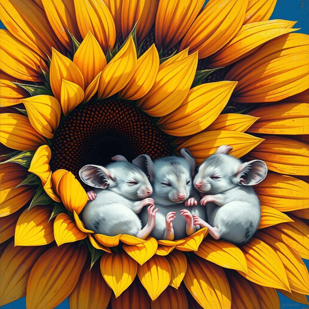 Tiny chinchillas sleeping on a sunflower  by @Starface29