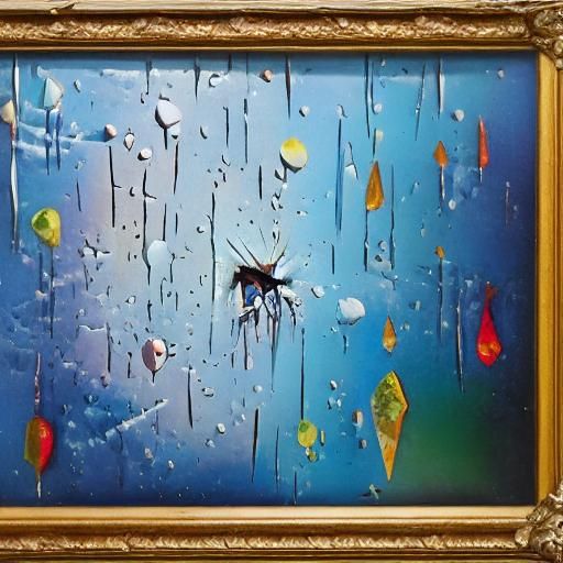 Abstract rain dotted frozen broken shattered glass framed