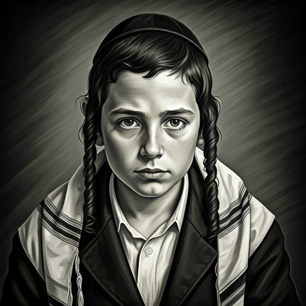 Expressive Portrait of Orthodox Boy in Charcoal