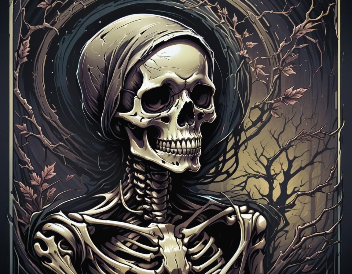 skeleton portrait. style of Dan Mumford