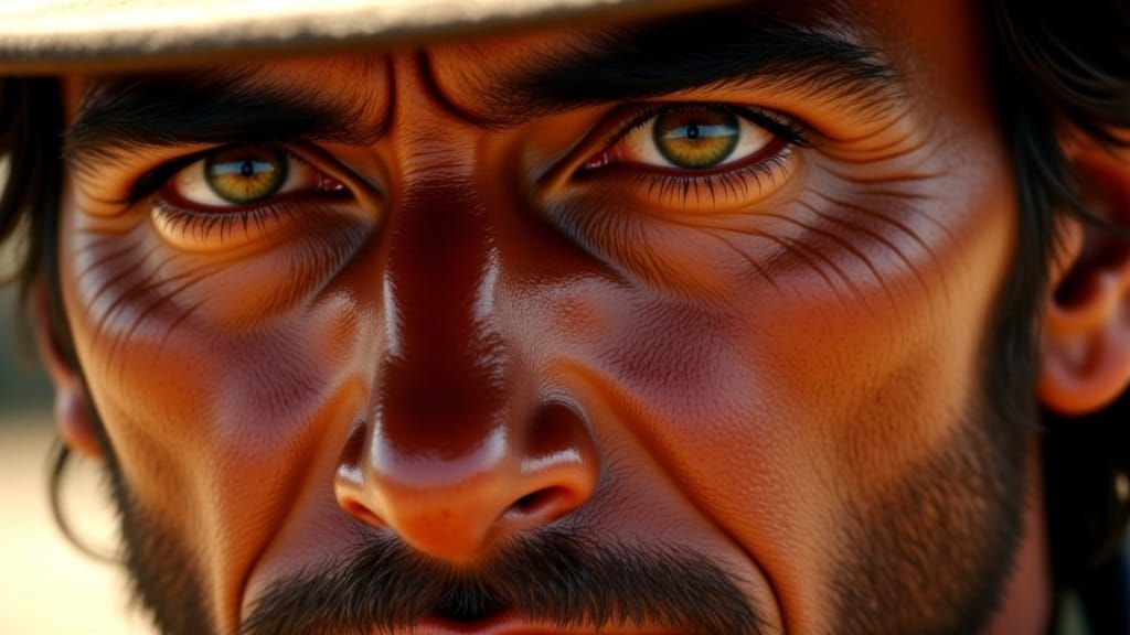 <lora:Close Up portrait:1.0>(Extreme:1.3) Close up portrait  of a man in the style of Spaghetti western. Eyes only.