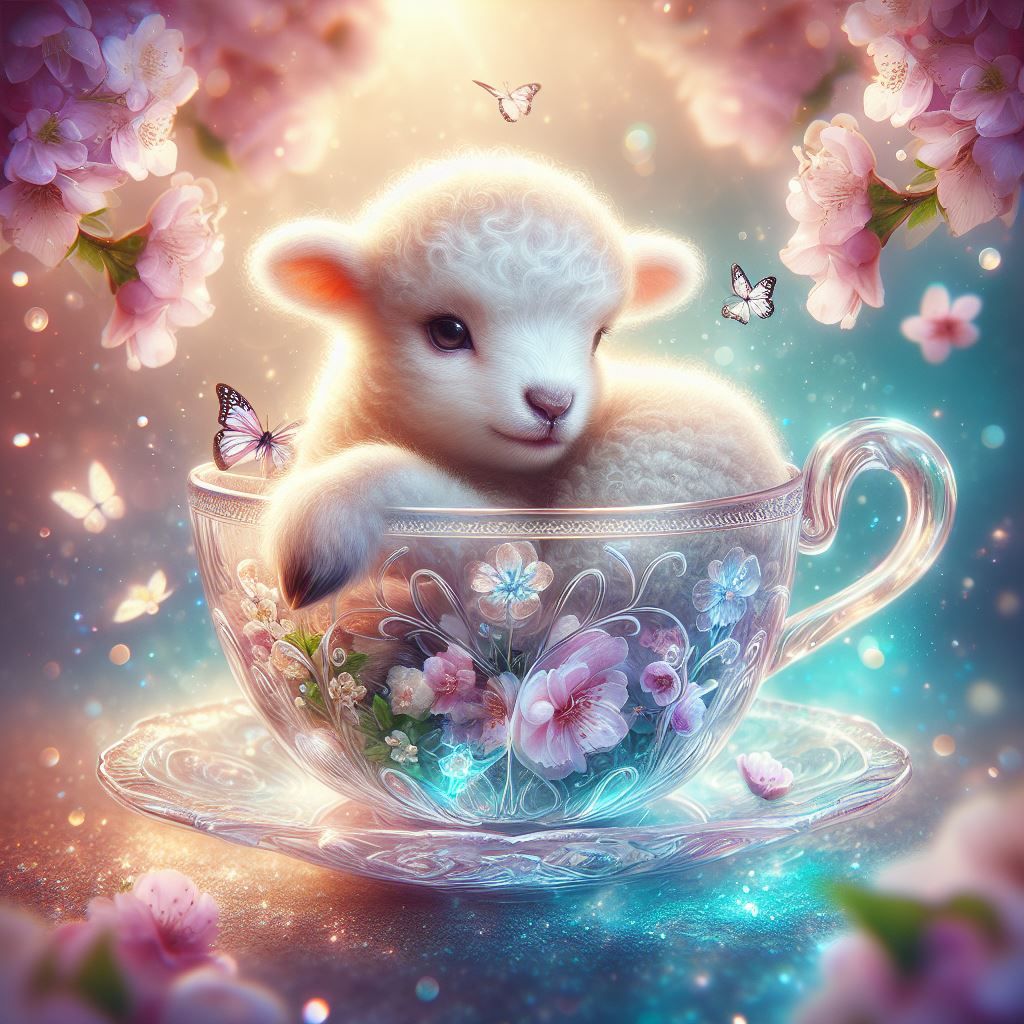 Sweet Baby Lamb in Crystal Tea Cup
