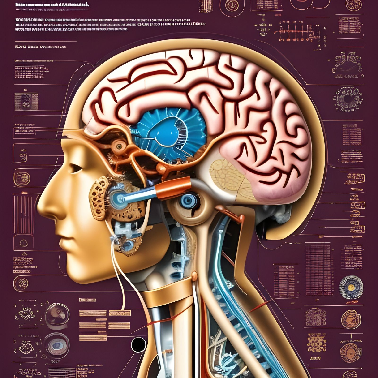 Blueprint schematic of futuristic cyborg with AI assistance technology   by @Tommy2timez 