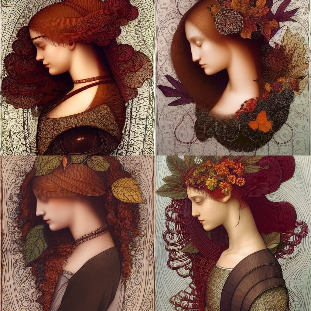 Side portrait of a beautiful woman, intricately beautiful de...