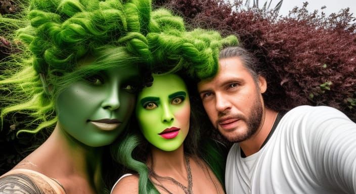 Medusa and the Green Man take a selfie 