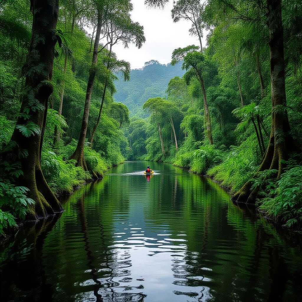 Lush Amazon Rainforest Stream Close-Up