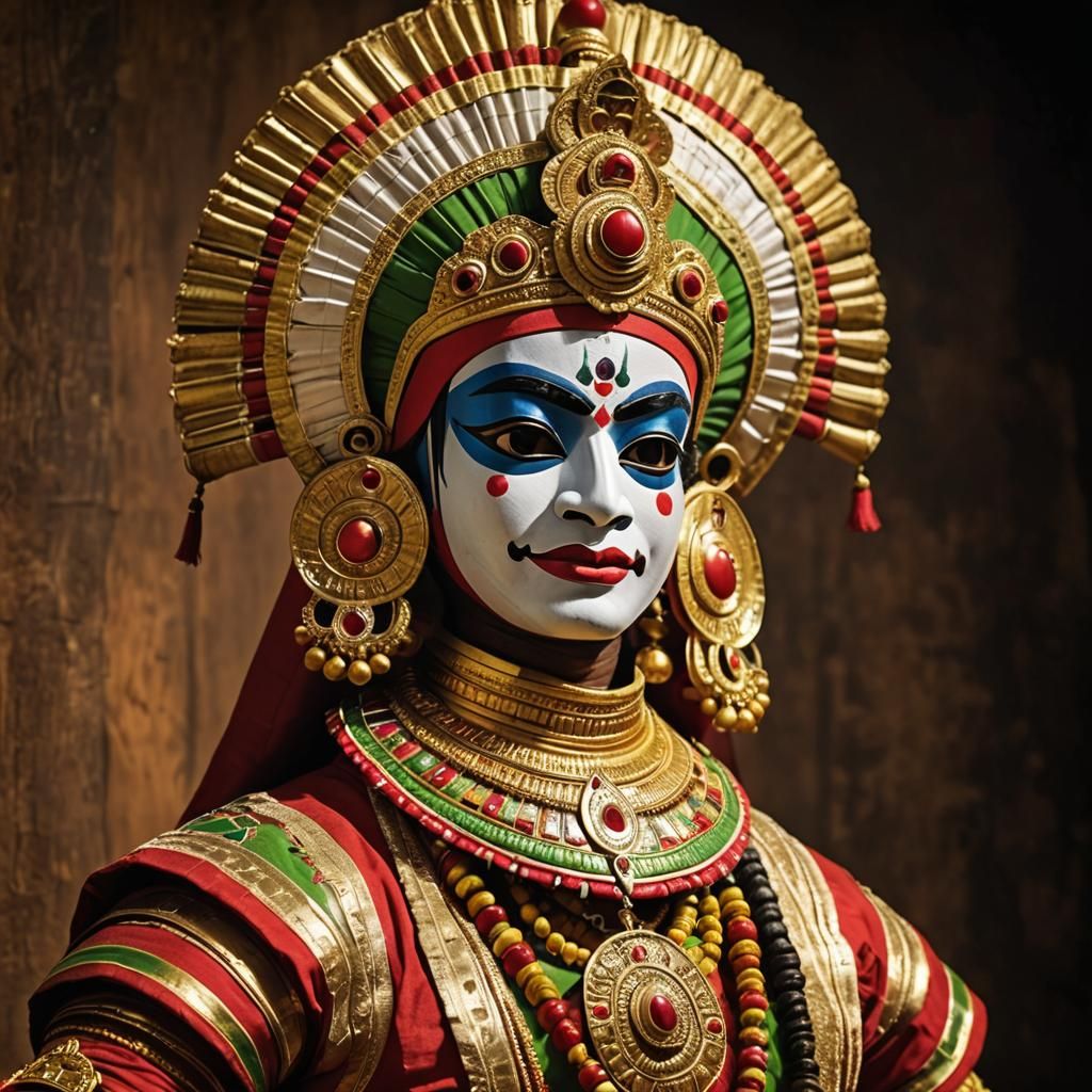 Traditional Kathakali Mask worn by Kathakali Classical Dance...