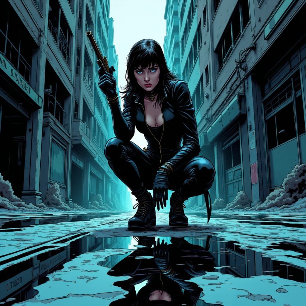 <lora:Comic:1.0> female spy