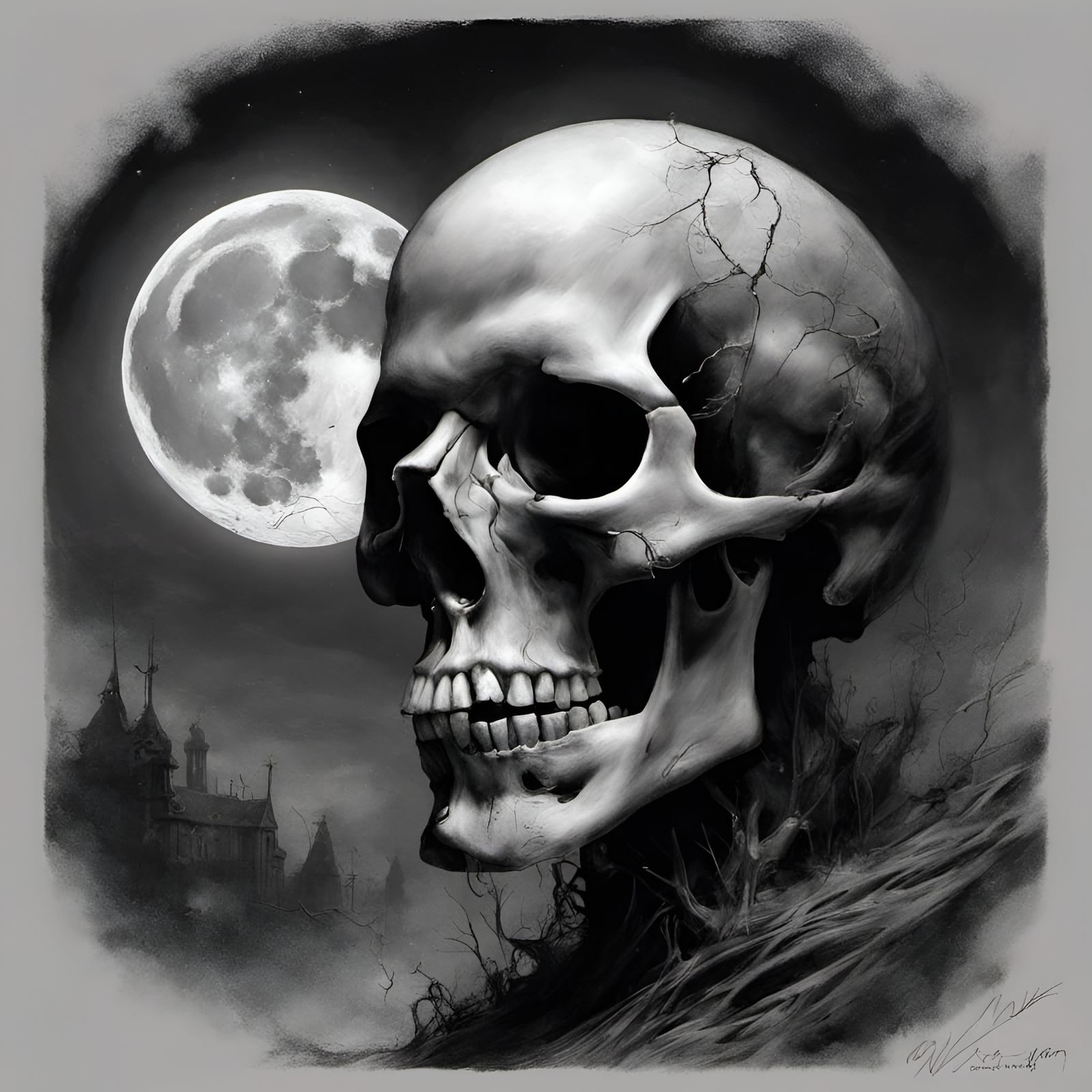 Moonlit Skull Portrait in Photorealistic Detail