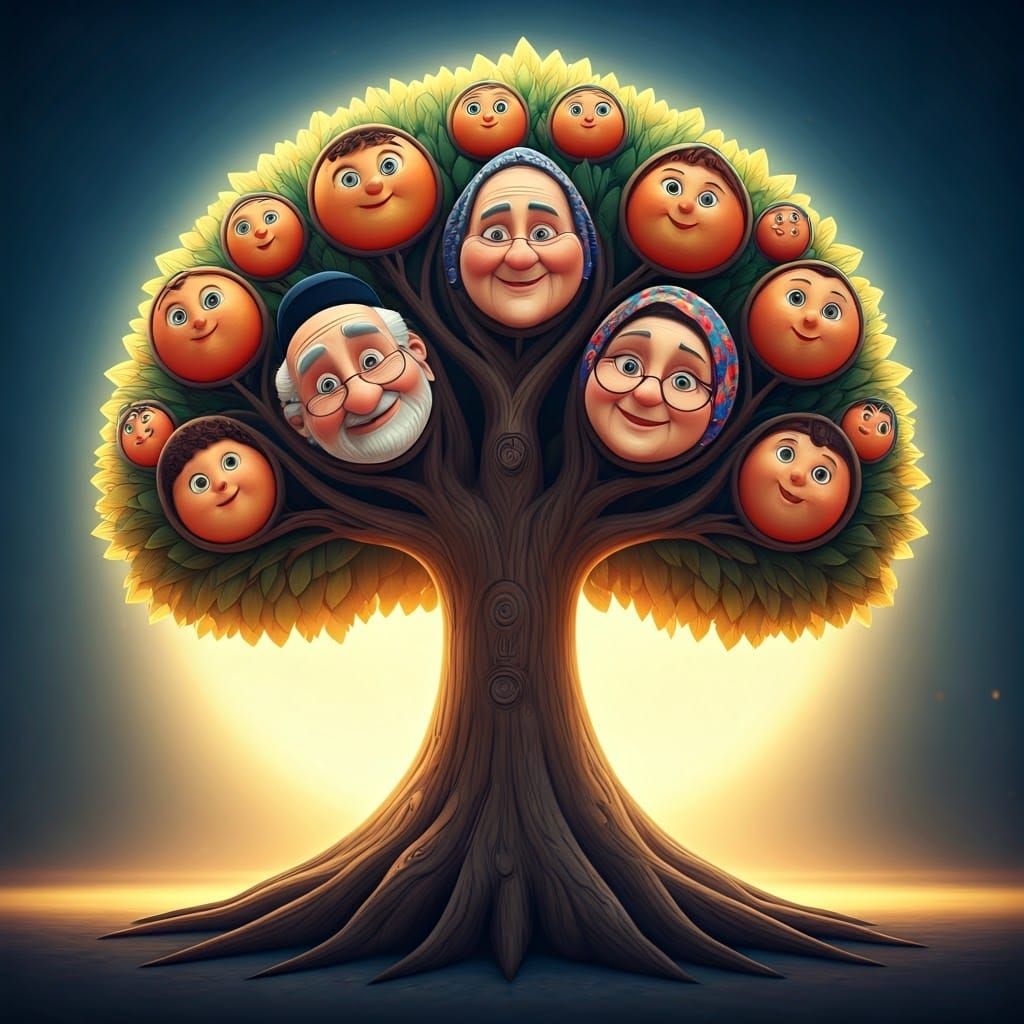 Heartwarming Family Tree Illustration in Whimsical 3D Digita...