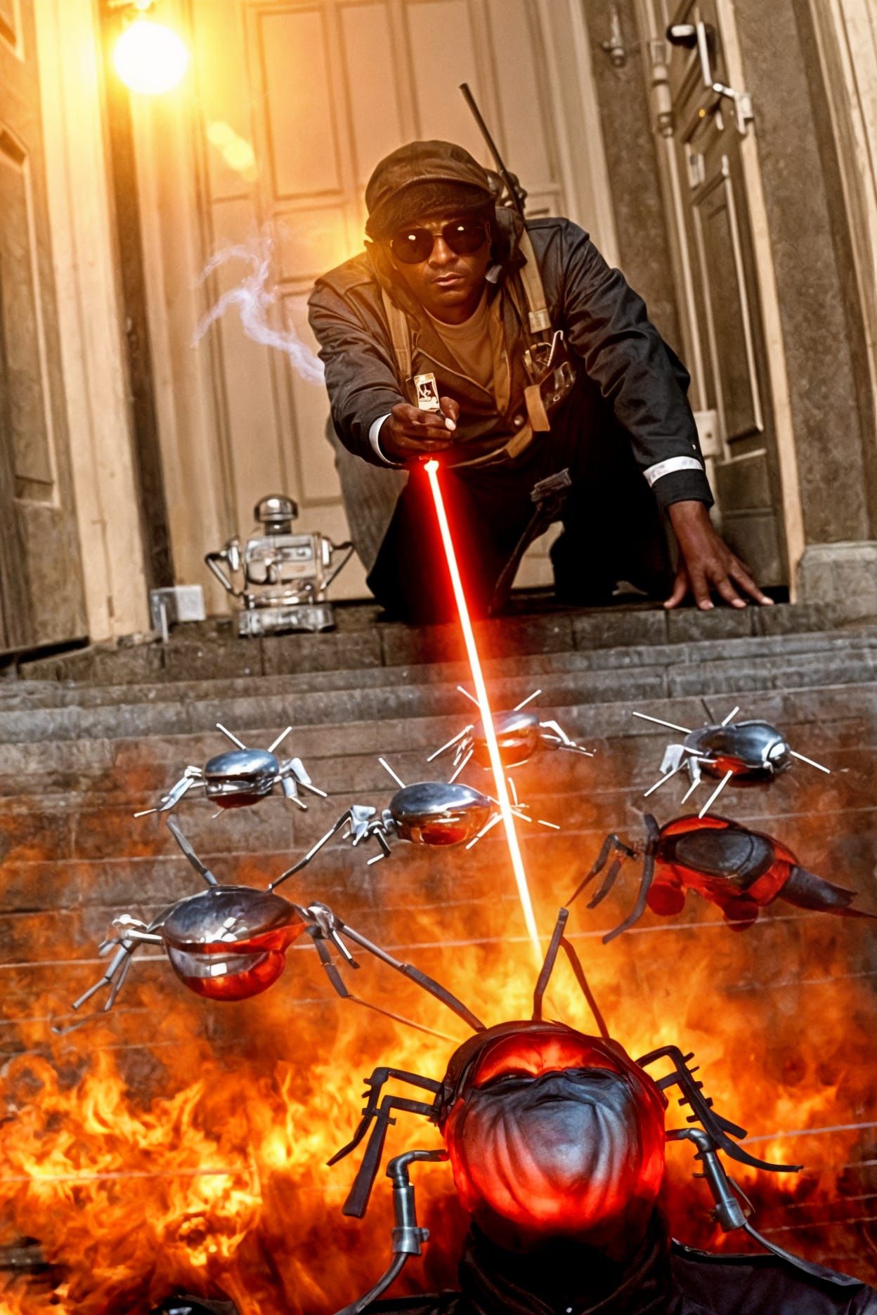 sandoval wolf shoots laser weapon at metallic roaches