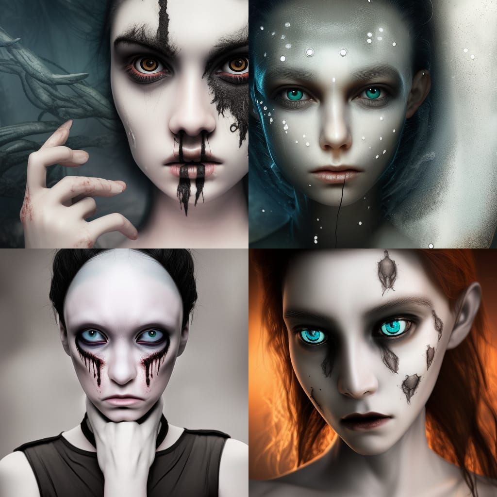 "ultrarealistic, (alien/human hybrid, pale white skin, giant...