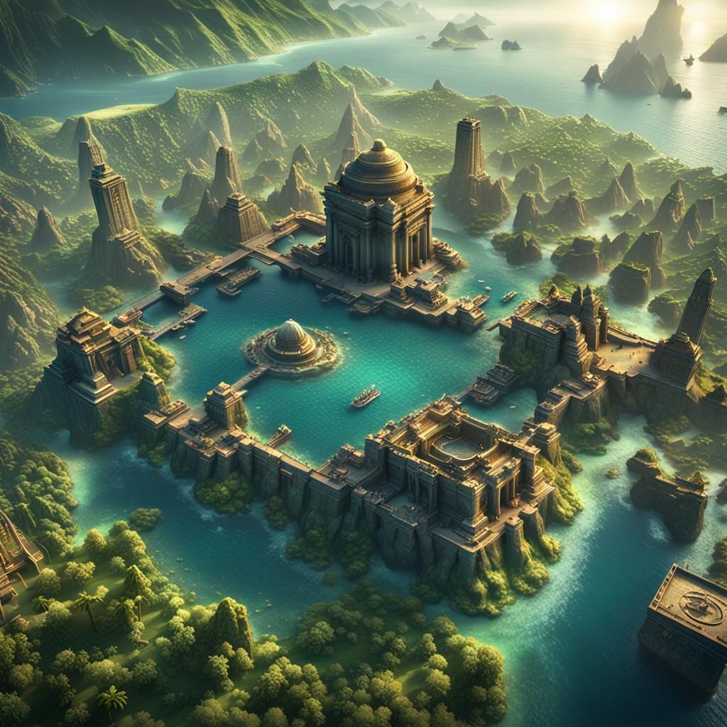 The lost city of Atlantis from the air in 3D Game Cinematic ...