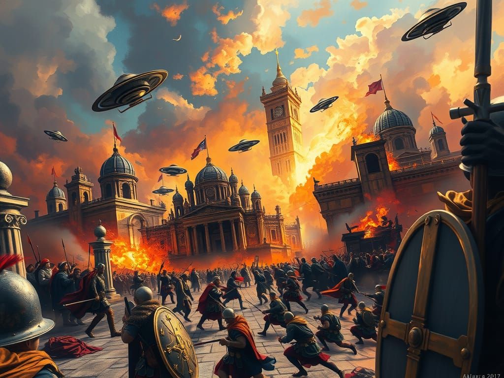 Epic Roman Empire Collapse in Vibrant Realistic Style