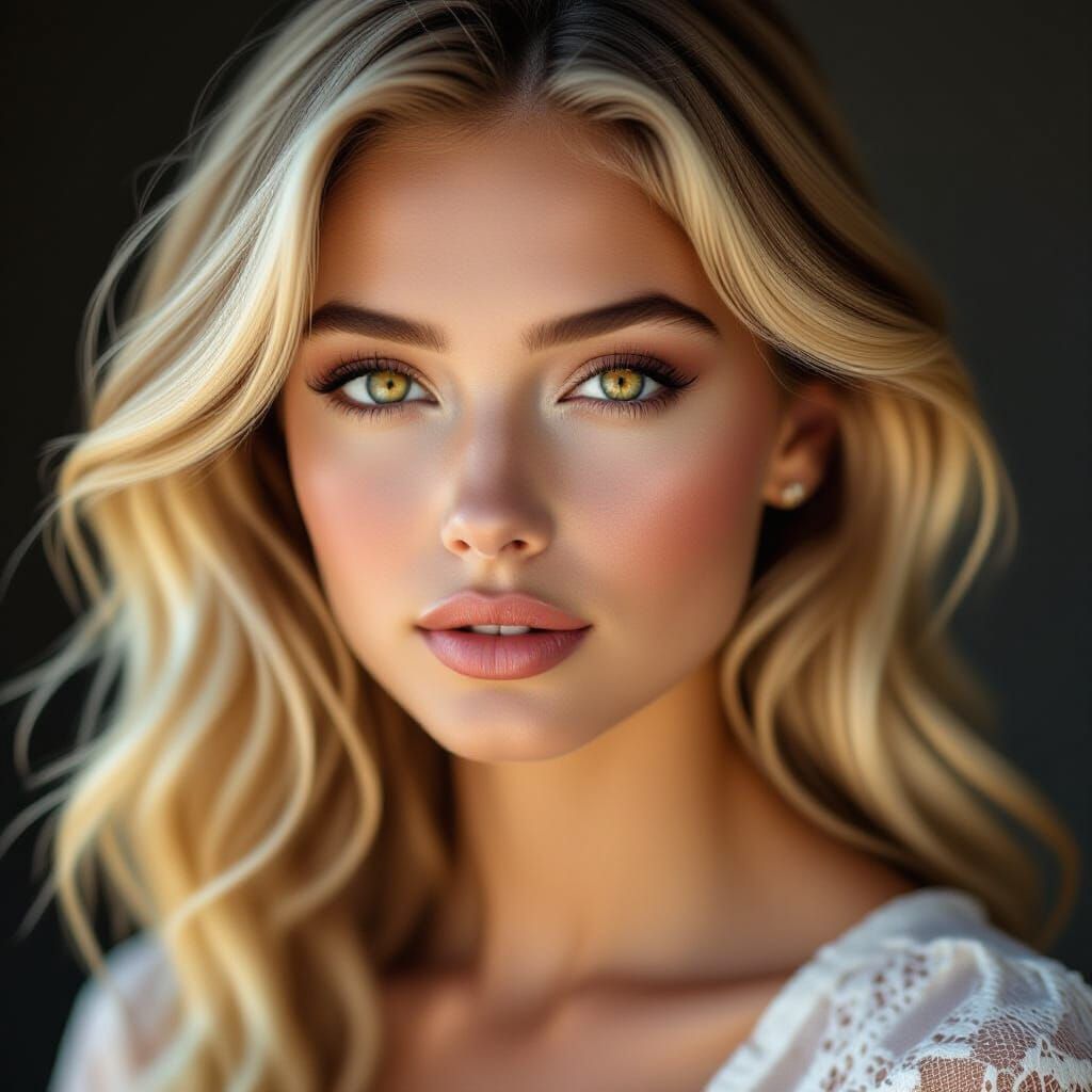 Portrait of Blonde Girl with Honey Eyes
